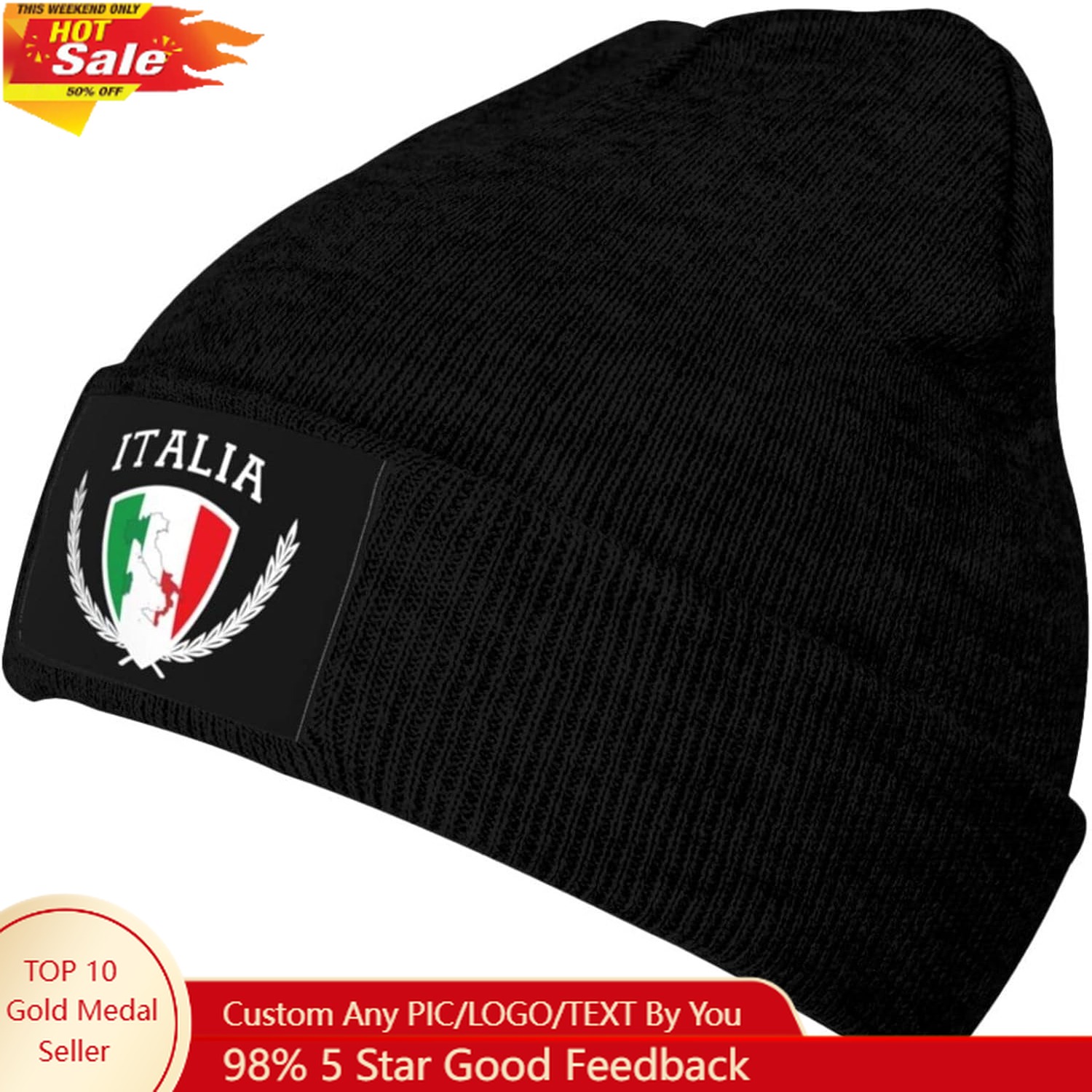 Beanie Cuffed Knit - Вязаная шапка с итальянским флагом Италии,