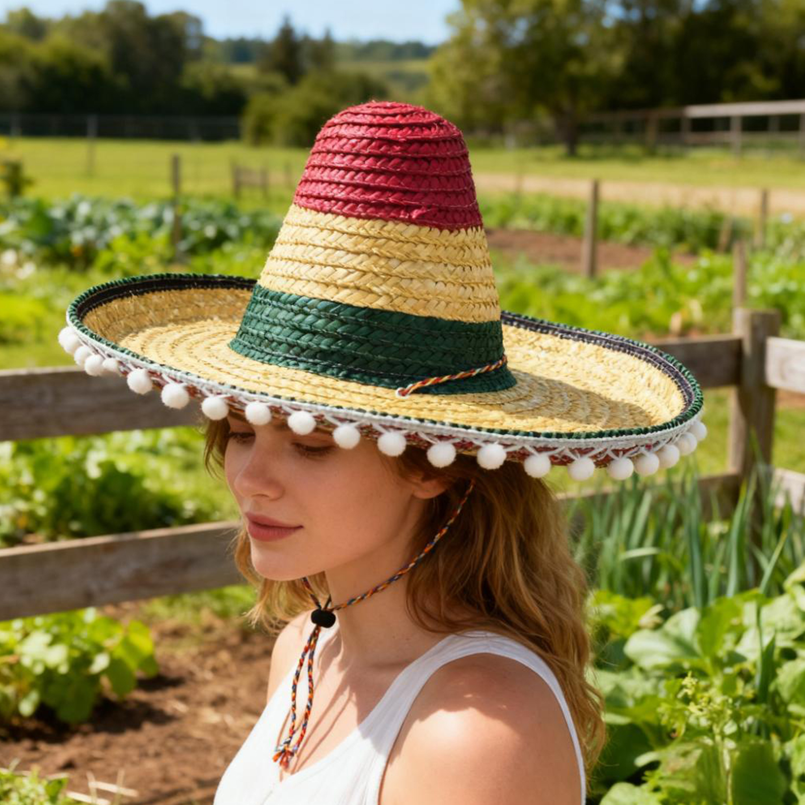 Sun Hat Wide Brim - Мексиканская соломенная шляпа Карнавальная широкая бежевая
