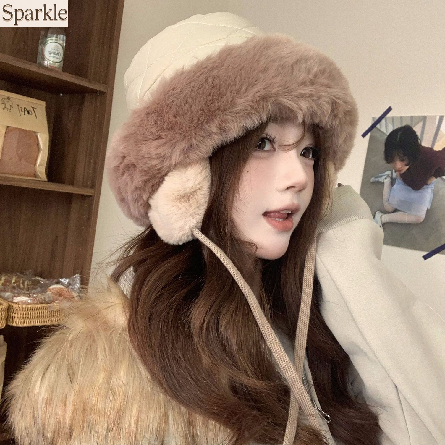 Trapper Hat Ear Flap - Женская зимняя стеганая панама из искусственного